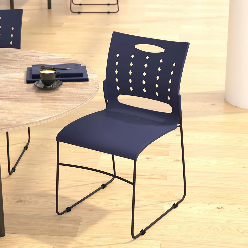 Flash Furniture HERCULES Series 881 lb. Capacity Navy Sled Base Stack Chairs with Air-Vent Back, Set of 5