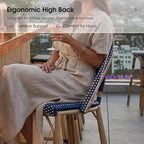 PURPLE LEAF Patio French Counter Height Stool Set of 2 Outdoor Backrest Barstools Aluminum Frame in Champagne Finish Woven Rattan for Indoor Kitchen Garden Balcony Restaurant Navy Blue