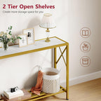 Tajsoon Entryway Table 41.8”, 2-Tier Entry Way Console Entrance Table, Narrow Sofa Table with Shelves, Ideal for Hallway, Entryway, Living Room, Foyer, Corridor, and Office (Gold & White)