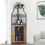 Corner Wine Cabinet Removable Design with Glass Shelves Mesh Doors Compact Sideboard and Buffet Cabinet Ideal for Home Bar and Living Room Storage