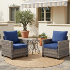 2 Piece Outdoor Patio Sofa Chairs Set, Wicker Armchairs with 4.3" Thick Cushions & High Backrests, All-Weather Rattan Porch Chairs, Patio Furniture Set for Balcony, Deck,(Blue)