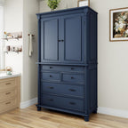 Freestanding Large Kitchen Pantry,Tall Storage Cabinet Cupboard with 6 Door Shelves, 2 Adjustable Shelves and 5 Drawers,for Dining Room Living Room (Blue-g)