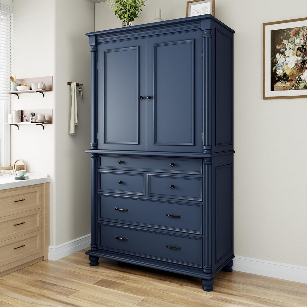 JIVOIT 77.3-inch Tall Large Kitchen Pantry with 6 Door Shelves, 2 Adjustable Shelves and 6 Drawers, 2 Doors, Modern Storage Cabinet Cupboard for Kitchen, Dining & Bathroom (Blue,53)