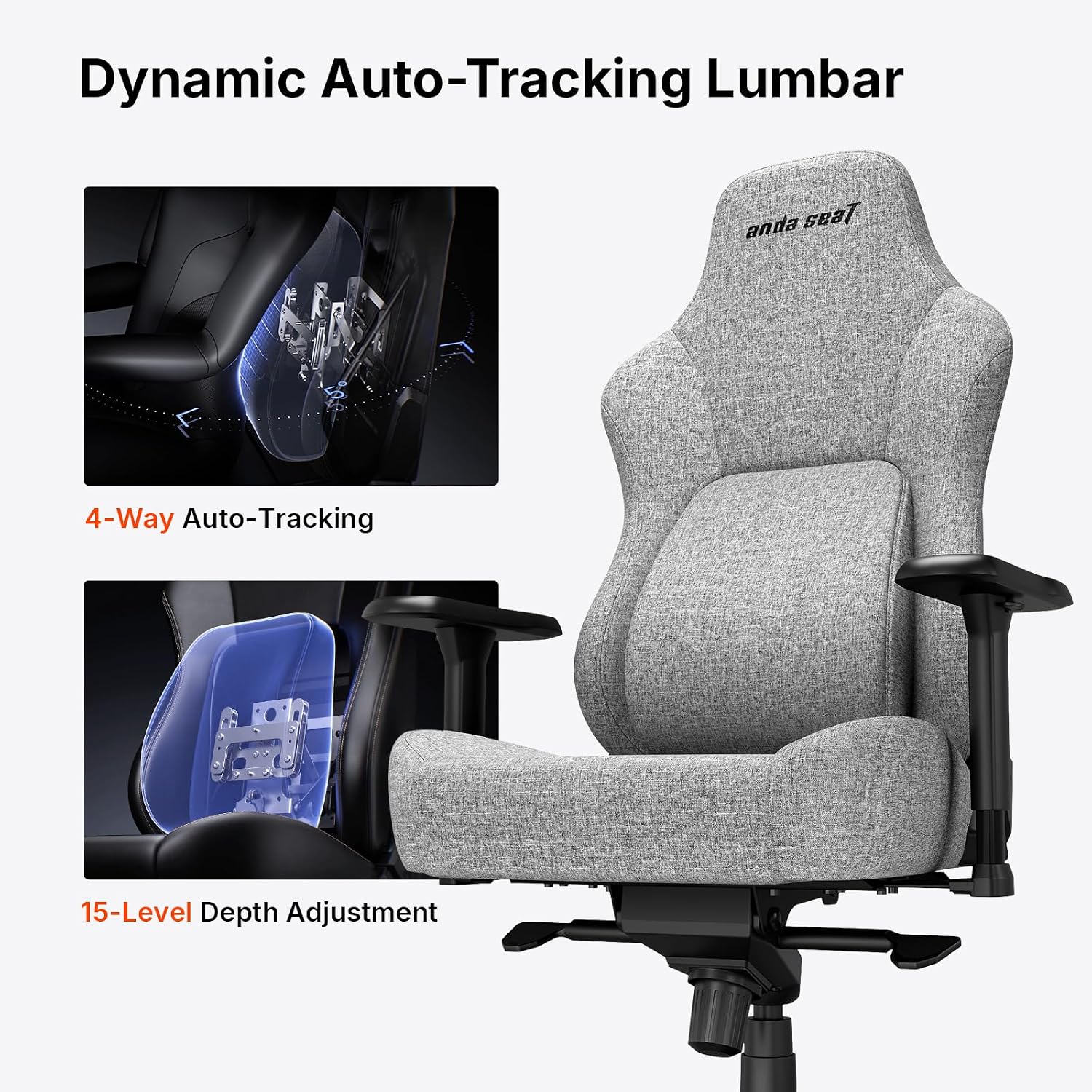 Anda Seat Phantom 4 Pro Gray Fabric Gaming Chairs for Adults - Large Wide Seat Gamer Chair with Dynamic Lumbar Support, Comfortable Ergonomic Video Game Seats with Magnetic Headrest - 3D Armrests