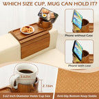 Couch Cup Holder Tray, 15.75" Acacia Wood Couch Armrest Table, 3 in 1 Foldable Sofa Clip on Side Table with 360° Phone Stand, Armrest Tray for Coffee Snacks
