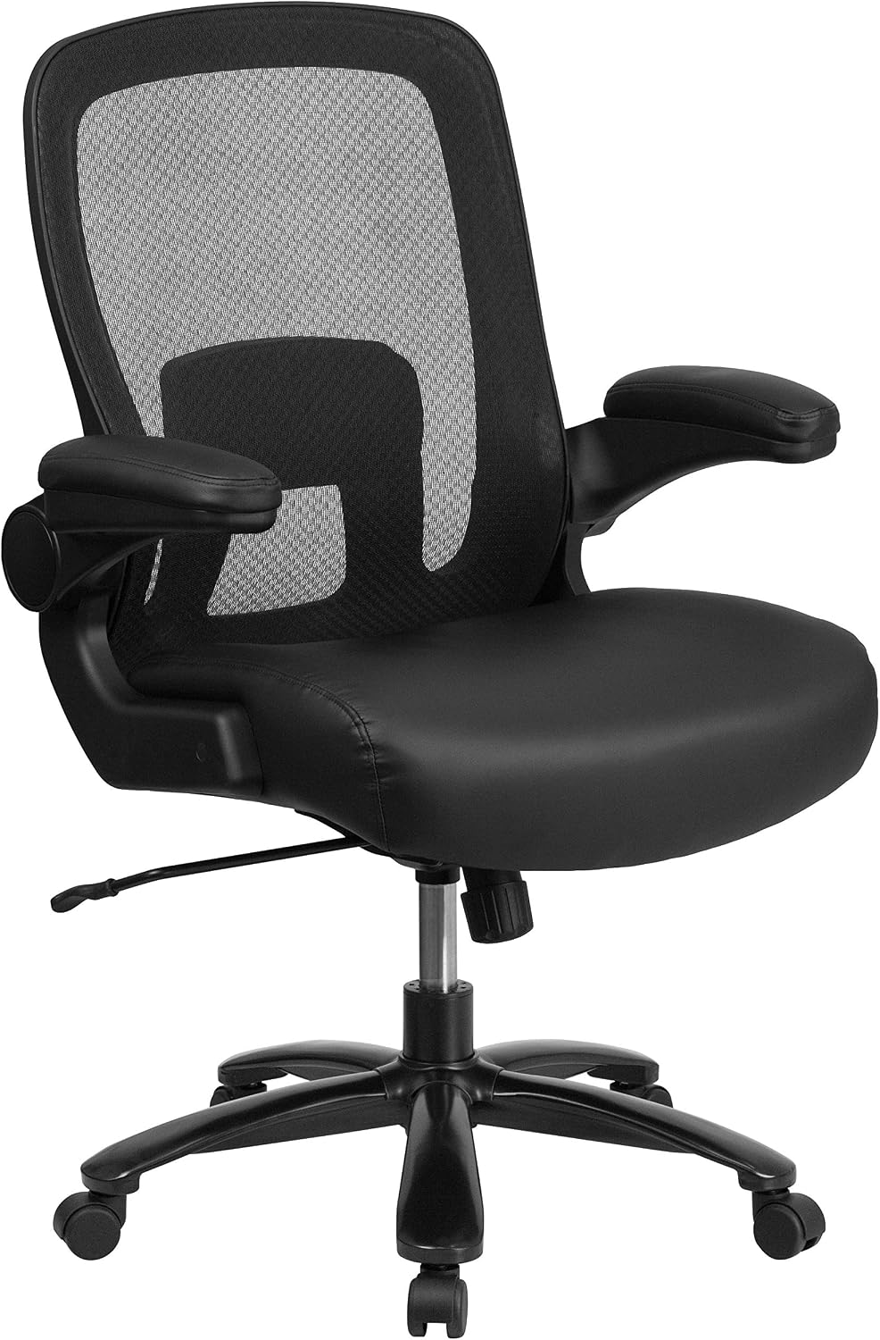 Flash Furniture Big & Tall Swivel Office and Gaming Chair with LeatherSoft Seat, Mesh Office Chair with Flip-Up Armrests and Adjustable Height, Black