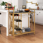 Giantex 21-Bottle Wine Rack Freestanding Floor, Wine Bar Table with 6-Glass Wine Glass Holder, Industrial Wine Display Storage Shelf, Liquor Coffee Bar Cabinet for Home, Dining Room (Gold+Black)