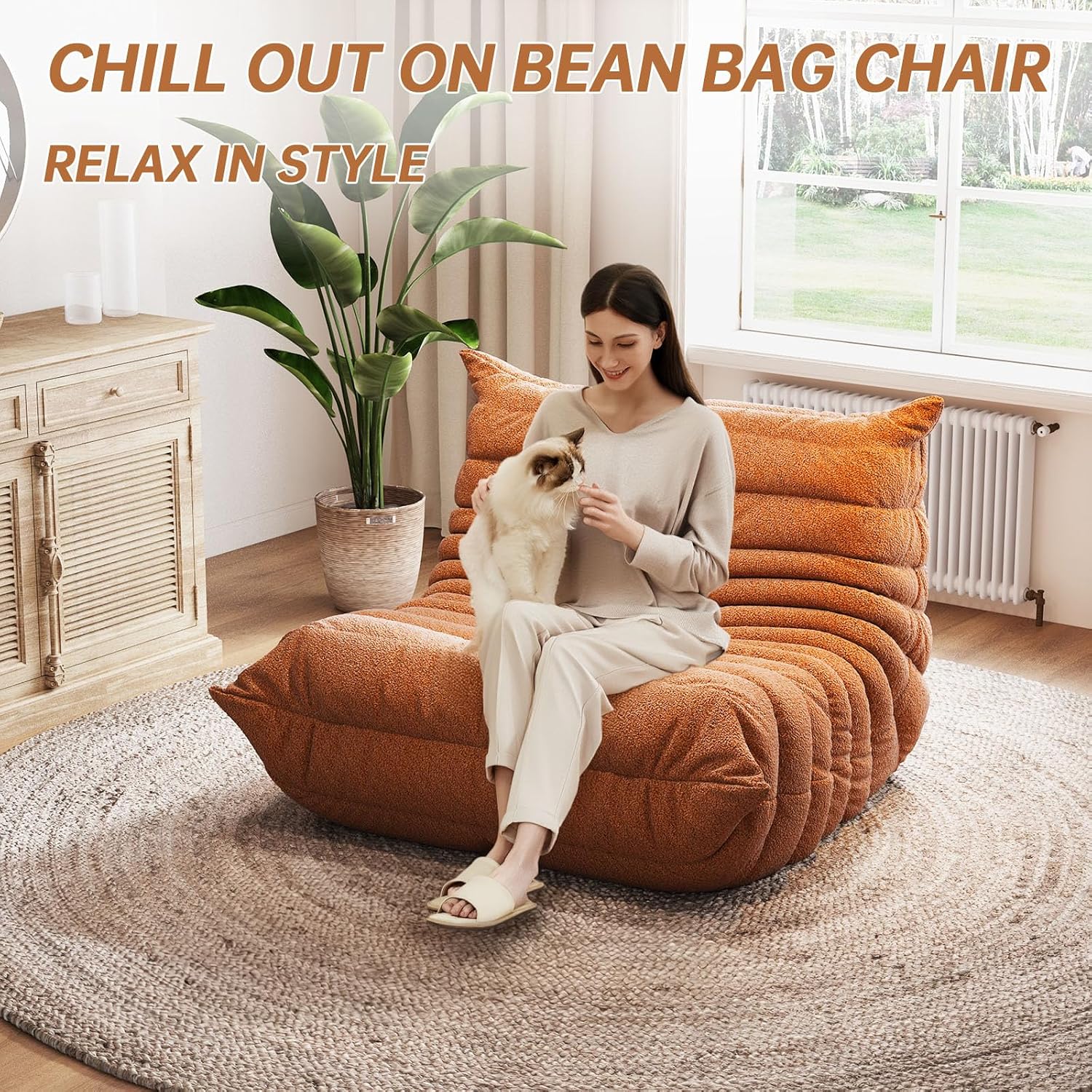Oversized Bean Bag Chairs for Adults, Giant Beanbag Chair with Memory Foam, Comfy Lounge Chair Lazy Sofa for Apartment, Living Room, Bedroom, Office(Teddy Fabric)