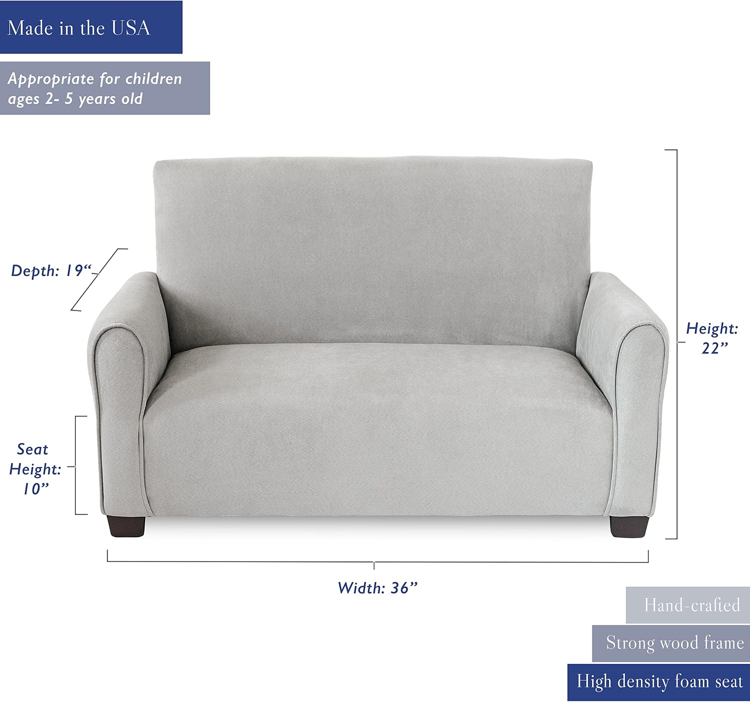Customized Toddler Upholstered Sofa with Ottoman and Pillows