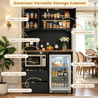72" Kitchen Pantry Storage Cabinet with Fridge Space, Mini Fridge Cabinet with Charging Station, Large Pantry Cabinet with Drawers, Doors & Shelves, Kitchen Hutch with Microwave Stand, Black