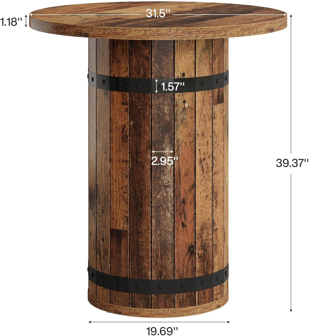 Tribesigns Round Bar Table, 39.4-Inch Bar Height, Bistro Pub Table for Kitchen, Living Room, Small Space, Brown (Only Table)