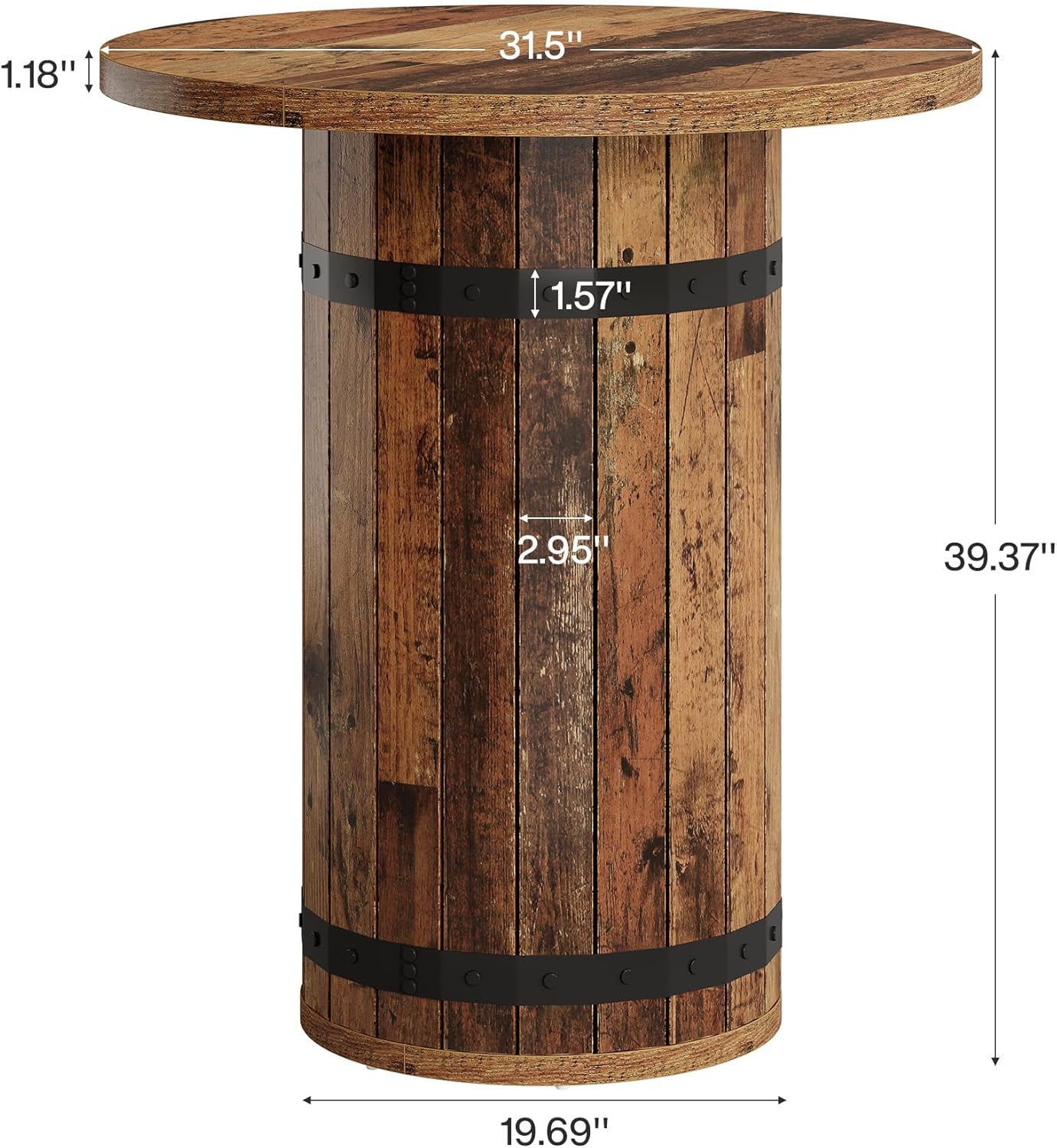 Tribesigns Round Bar Table, 39.4-Inch Bar Height, Bistro Pub Table for Kitchen, Living Room, Small Space, Brown (Only Table)