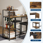 Garvee Dining Table Set for 2, 3-Piece Expandable Bar Table and Chairs Set, with Storage Shelves and Wine Rack, Small Kitchen Dining Set for Living Room, Apartment
