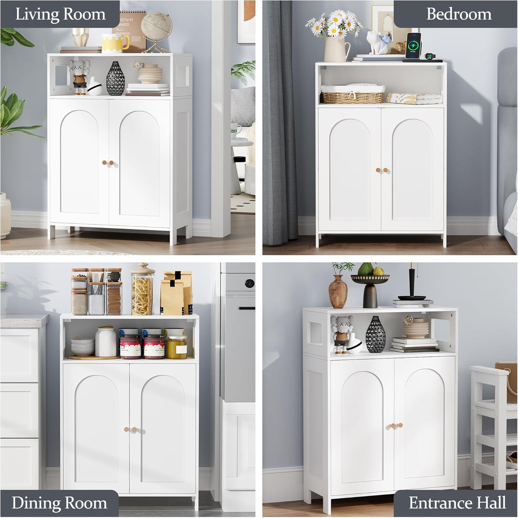 BEWISHOME Bathroom Storage Cabinet, Bathroom Floor Storage Cabinet, Freestanding Bathroom Cabinet with Double Doors and Adjustable Shelves, White 11.8" D x 23.6" W x 33.5" H YYG12W
