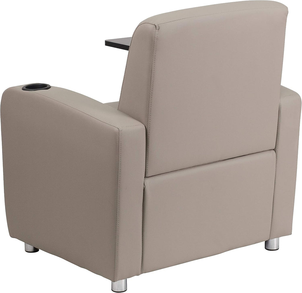 Flash Furniture George LeatherSoft Guest Chair with Tablet Arm and Cup Holder, Upholstered Tablet Arm Chair for Offices and Waiting Rooms, Gray