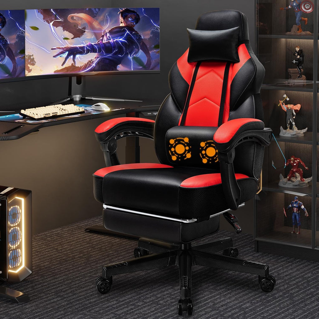 Shintenchi Gaming Chair with Footrest, Massage Lumbar Support, Height Adjustment, and 360° Swivel Seat. Ergonomic Design for Gaming