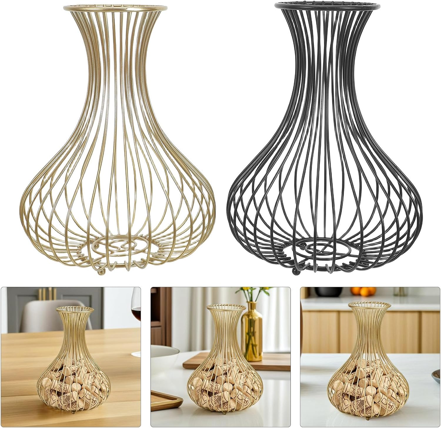 Garneck 2pcs Wine Cork Storage Basket, Decorative Iron Countertop Organizer with Robust Construction and Cleaning Convenience, Rustic Style Wine Stopper Holder for Kitchen Accessory