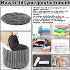 Teenyyou 2 Pcs 20 x 15 Inch Unstuffed Pouf Cover Ottoman Foot Rest - No Filler, Faux Rabbit Fur Foot Stool Floor Bean Bag Floor Chair Storage for Living Room Bedroom Home Decor(Gray)