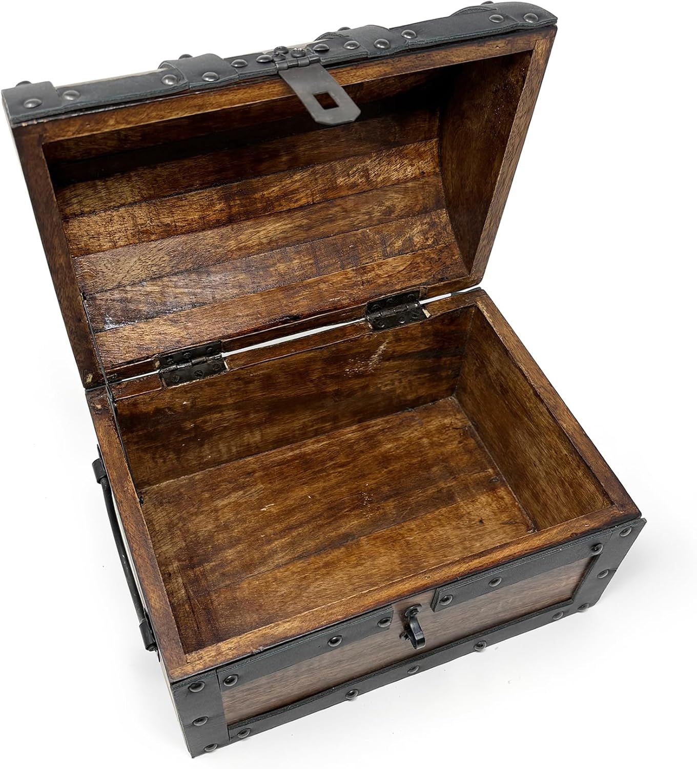 Nautical Cove Handmade Wooden Treasure Chest Storage Box – Deluxe Design with Real Leather Accents, Working Iron Lock & Skeleton Keys, Decorative Keepsake Chest (Medium - 10 x 7 x 7)