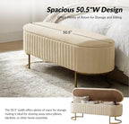 50.5” Velvet Storage Ottoman Bench with Gold-Toned Legs, Luxury Upholstered End of Bed Multi-Functional Footrest & Seat for Bedroom & Entryway