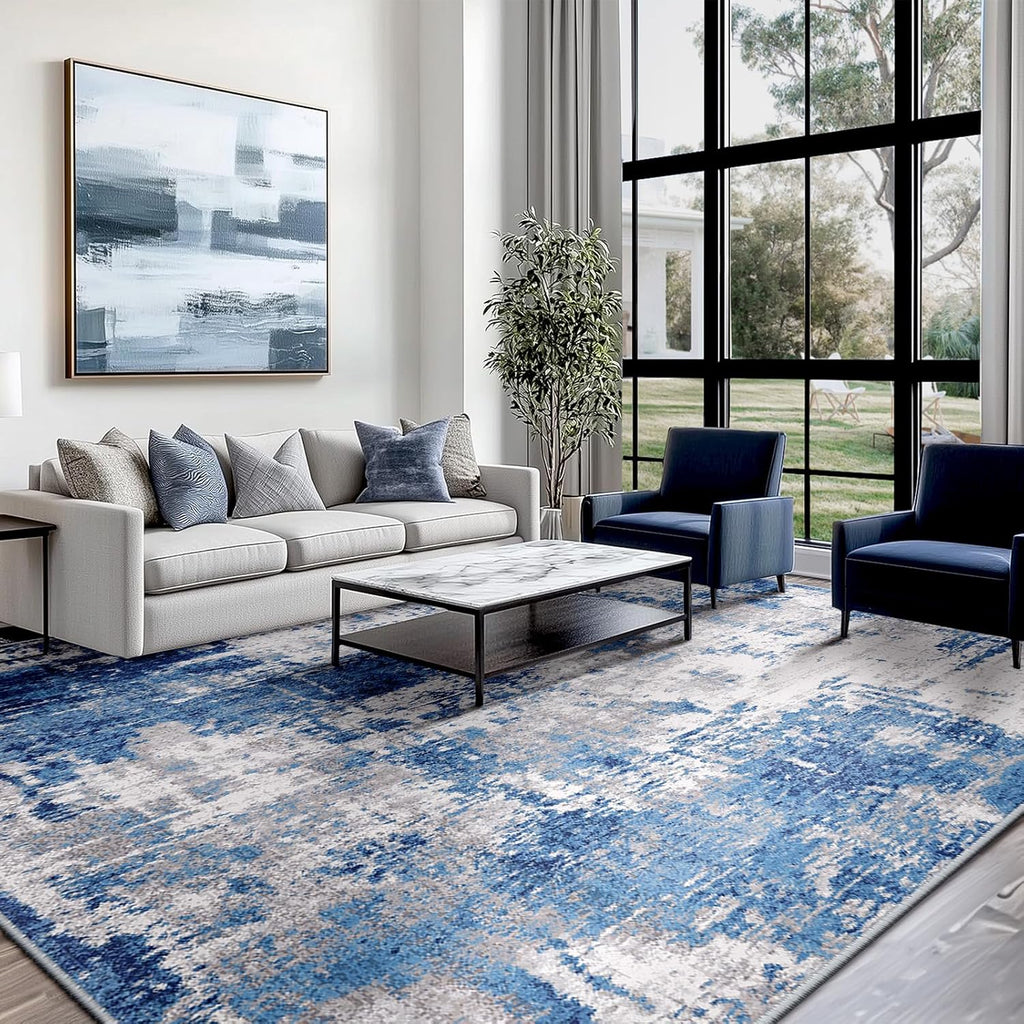 RELEANY Washable Area Rugs 5'x7' Non-Slip Modern Abstract Soft for Living Room Entryway Bedroom Kitchen, Print Pattern, Blue Grey Navy Gray