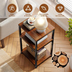 Ekisemio 3-Tier Side Table – End Table Nightstand for Small Spaces & Living Room, Rustic Brown