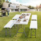 VINGLI 4 feet Plastic Folding Bench,Portable in/Outdoor Picnic Party Camping Dining Seat, Garden Soccer Multipurpose Entertaining Activities, Smooth HDPE Tabletop (2, White, 4ft)