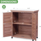 Potting Bench with Storage Cabinet and Metal Table Top for Outdoor Patio, Garden Furniture Wood Workstation (Dark Brown, 31x17x36‘’)