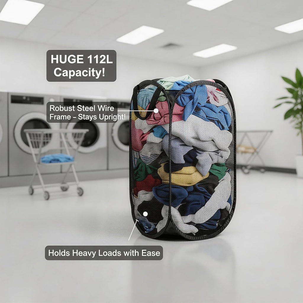 30 Pack Commercial Pop Up Laundry Hampers, 112L Large Capacity, Foldable Mesh with Steel Frame, Oxford Fabric Bulk Laundry Baskets for Hotels, College Dorm and Property Management,15.7x 27.6 inch
