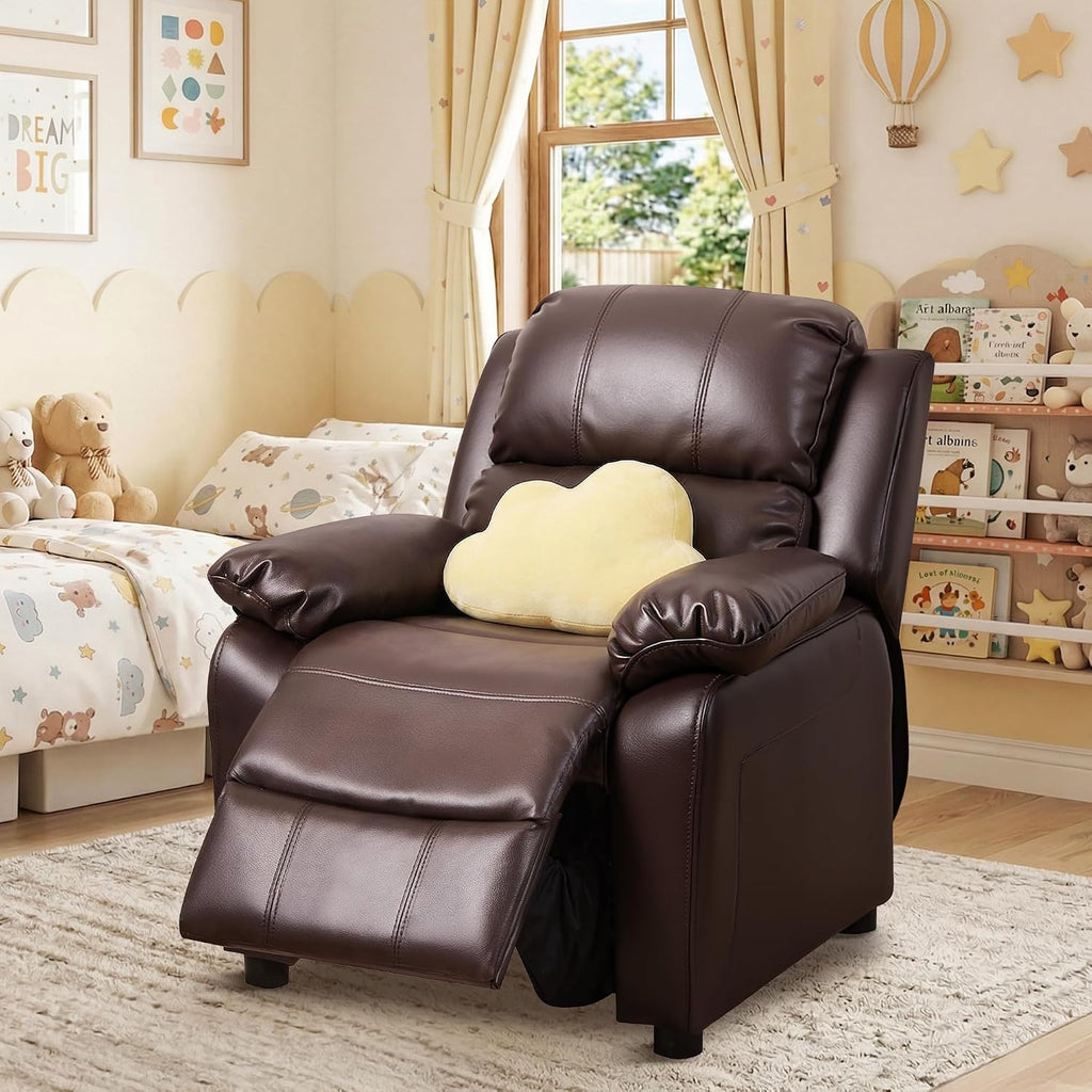 Macaron Kids Reclining Chair Leather Recliner Sofa Push Back Toddler Youth Children Child Ages 2-8