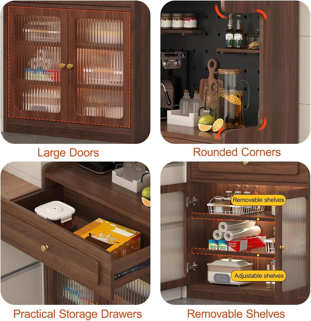 Farmhouse Kitchen Pantry Cabinet with Doors Storage & Adjustable Shelves, Freestanding Pantry Cabinet, Coffee Bar Workstation, for Dining Room, Living Room(Gray,180x50cm/70.9x19.7in)