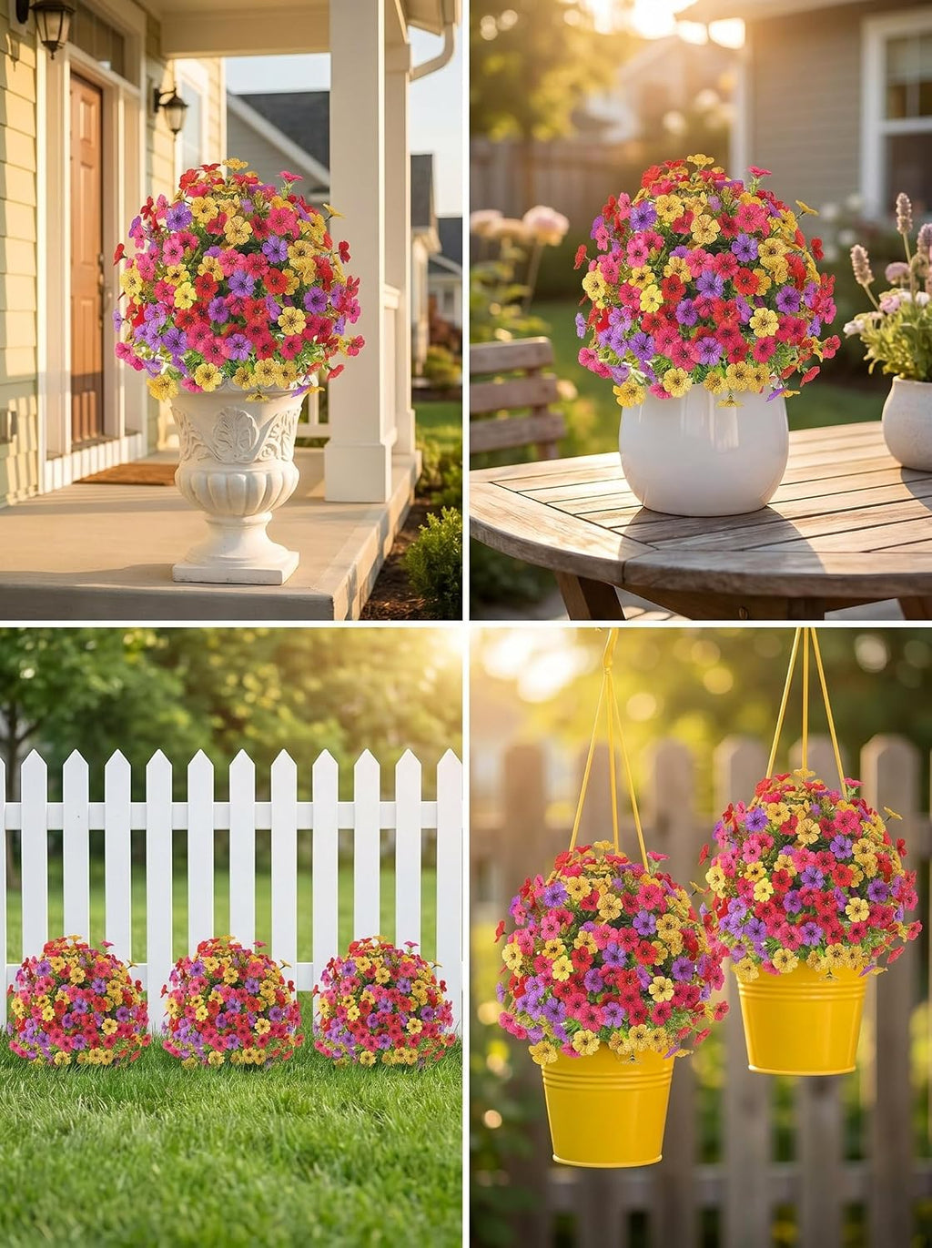 Set of 2 Artificial Topiary Ball Flowers for Outdoors Planters, 22'' Spring Decoration with Spike, UV Resistant Faux Summer Plants, Fake Bushes Decor Porch & Patio (Colorful Violet)