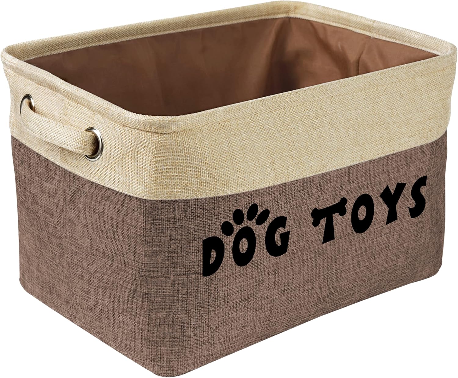PET ARTIST Dog Toy Basket, Collapsible Dog Toy Bin Box, Large Pet Toy Storage Organizer with Comfortable Handles for Accessories, Toys, Coat & Clothing, Blanket & Leash, Brown-1, 15"x11"x9"