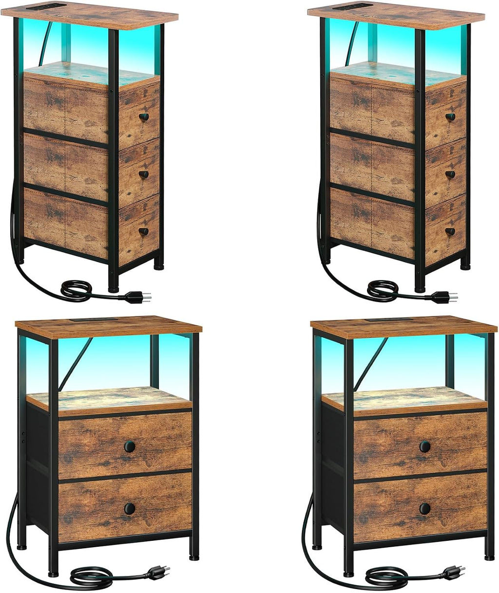 LOAKEKEL Night Stand Set 2, LED Nightstand with Charging Station
