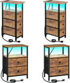 LOAKEKEL Night Stand Set 2, LED Nightstand with Charging Station