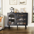 GarveeHome 39.4'' Modern Buffet Cabinet with Storage, Black Sideboard with Fluted Glass Door, 3 Drawers and Adjustable Shelf, Console Table for Kitchen, Dining Room, Living Room