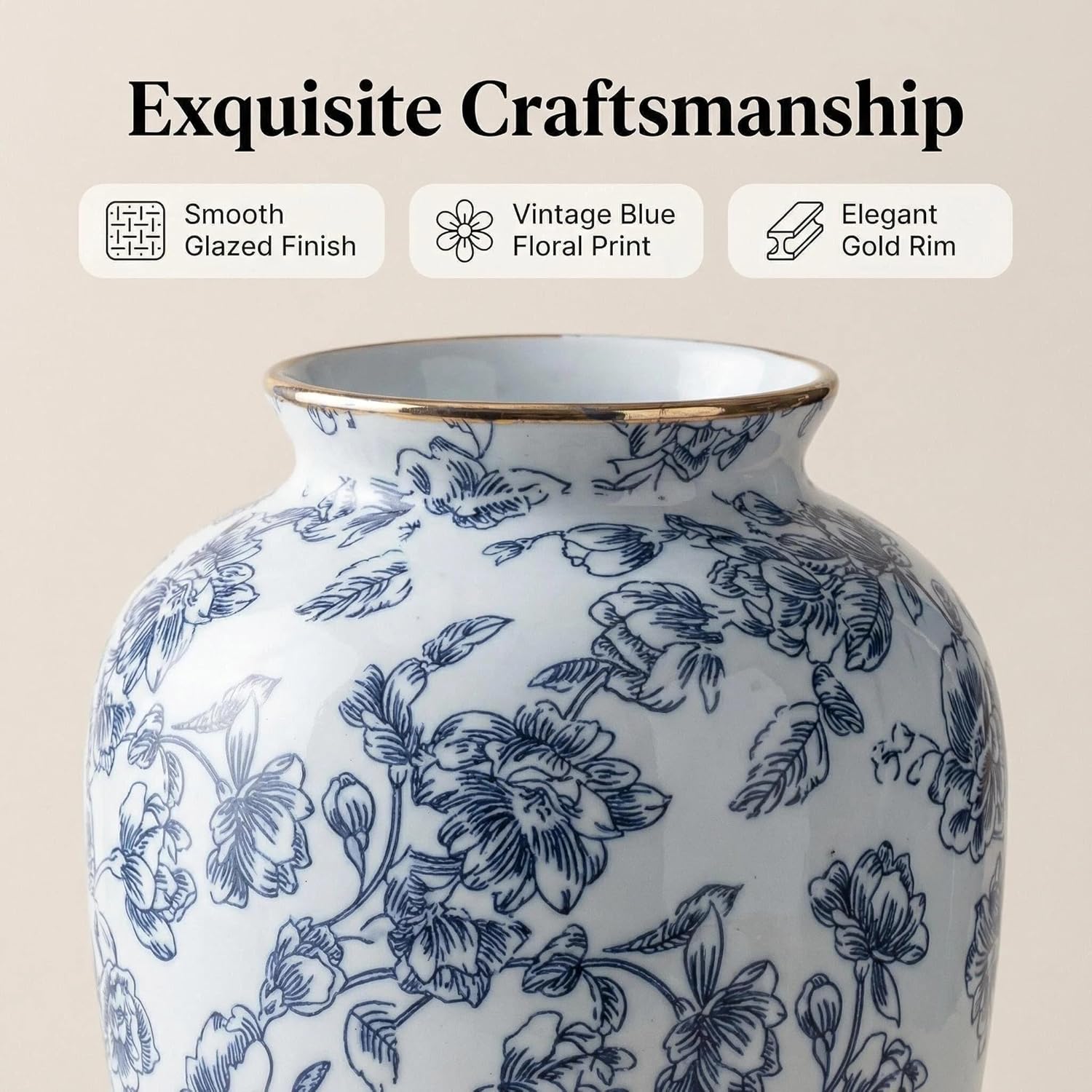 Blue and White Chinoiserie vase - Vintage Ceramic vase with Antique Design, Perfect for Chinoiserie Home Decor 9in Flower vase04