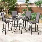 Patio Swivel Bar Stools Set of 4，All-Weather Outdoor High Bistro Stools with Textilene Fabric for Outside, Beach, Lawn, Poolside and Garden (Grey/Brown)