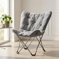 Folding Butterfly Chair, Plush Faux Fur Accent Chair with Durable Steel Frame, Portable Lazy Lounge Chair for Bedroom, Dorm, Apartment, Living Room, Reading and Gaming (Gray)
