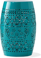 12" Metal Side Table with Floral Cutout for Balcony & Patio: 50 lbs Capacity, Rust-Resistant Teal Finish - No Assembly Required for Instant Decor Upgrade