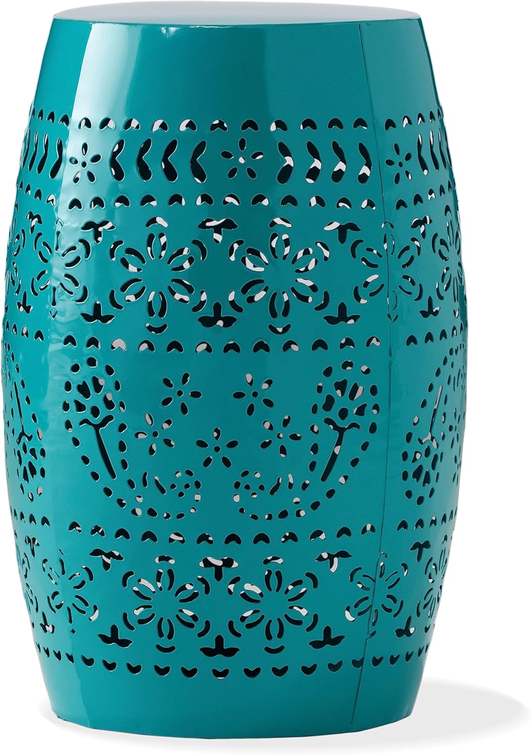 12" Metal Side Table with Floral Cutout for Balcony & Patio: 50 lbs Capacity, Rust-Resistant Teal Finish - No Assembly Required for Instant Decor Upgrade