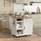 MAHANCRIS Kitchen Island with Power Outlet, Kitchen Storage Island with Drawer, Rolling Kitchen Cart on Wheels, Spice Rack, Towel Rack, Wine Rack, for Dining Room, White and Walnut KIBZ122E01
