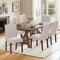 Upholstered Dining Chairs Set of 6 - Line Fabric Modern Farmhouse Kitchen Chairs,Mid-Back Dining Room Chairs with Wooden Legs