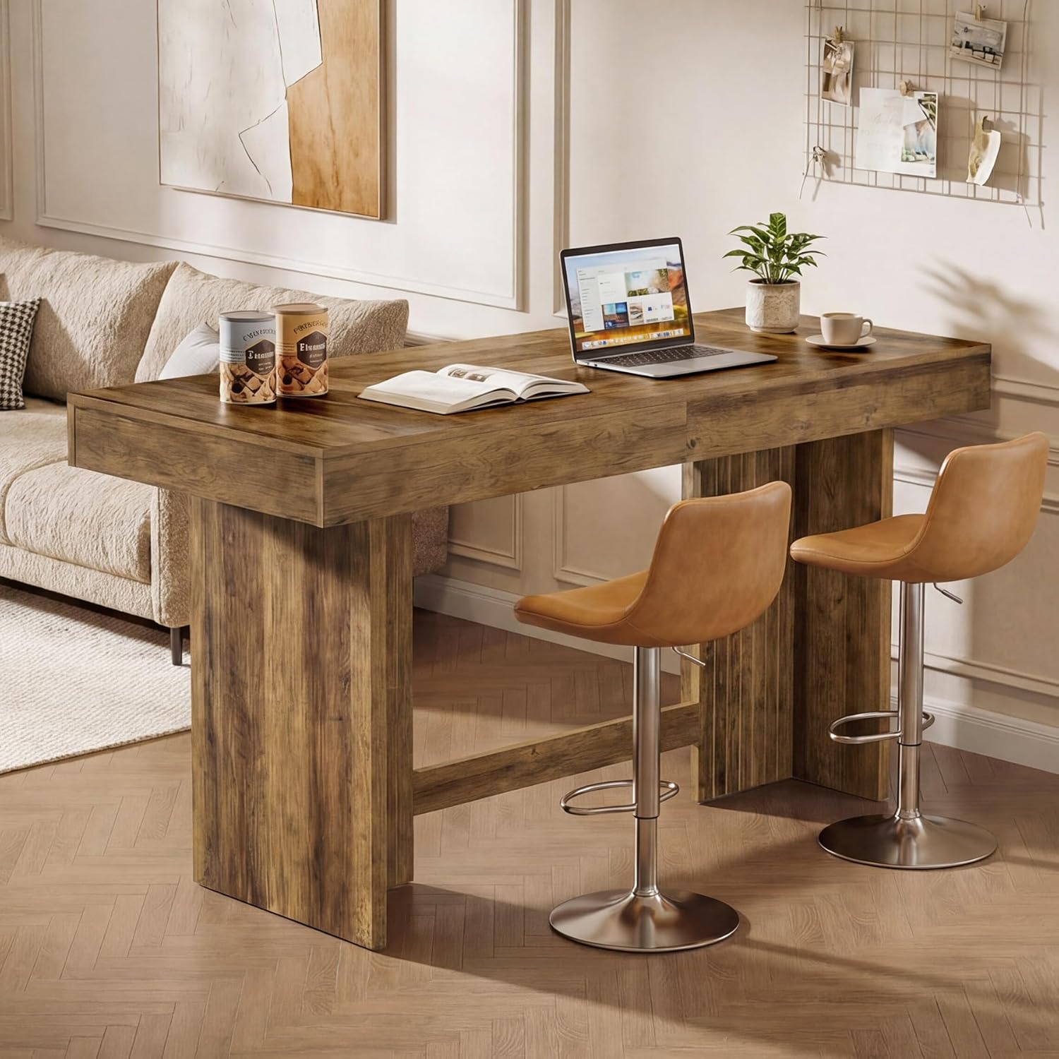 Tribesigns 55" Kitchen Island, Farmhouse Wooden Stationary Island Table with Large Worktop & Leg Room, Coffee Bar Table for Meal Prep, Dining, Entertaining, Natural Brown