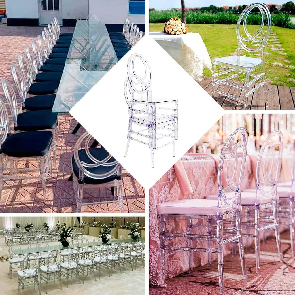 Efavormart Stackable Clear Acrylic Phoenix Chiavari Ghost Chair, Transparent Resin Armless Oval Back Chair