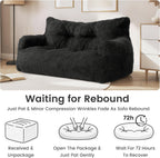 59" Bean Bag Chair,2 Seat Loveseat Sofa,Corduroy Lazy Sofa Bed for Adults,Fit Living Room, Bedroom,Outdoor Spaces,Ultra Soft Dutch Velvet,Fluffy Comfort Washable Cover,72h Rebound,Black