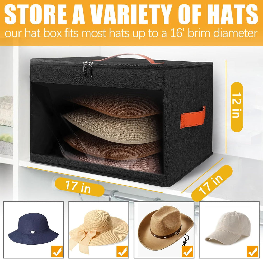 kushon Upgraded Hat Storage Box for Women & Men,Closet Hat Boxes Organizer Bag with Dustproof Lids,Cowboy Hat Box,Hat Carrier Case For Travel