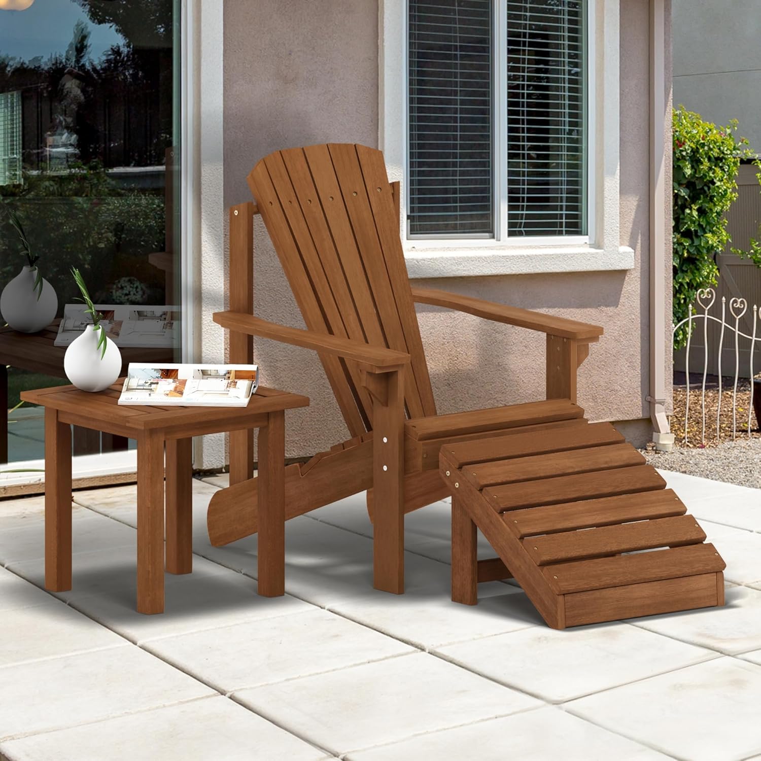 Furinno TIOMAN Patio Chair, Adirondack Outdoor Lawn Chair, Armchair in Teak Oil, for Patio, Garden, Porch, Light Wood