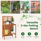 Giantex Folding Potting Bench, 2-Tier Gardening Workstation w/Storage Shelves, Wood Outdoor Potting Table for Garden, Yard, Balcony, Easy Assembly, Natural