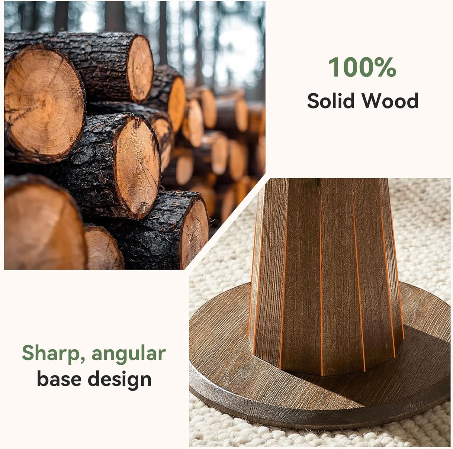 Solid Wood End Table, 20.87" Small Round Pedestal Side Table with Tree-Ring Patterns, Conical Base with Line Design for Living Room, Bedroom and Small Spaces